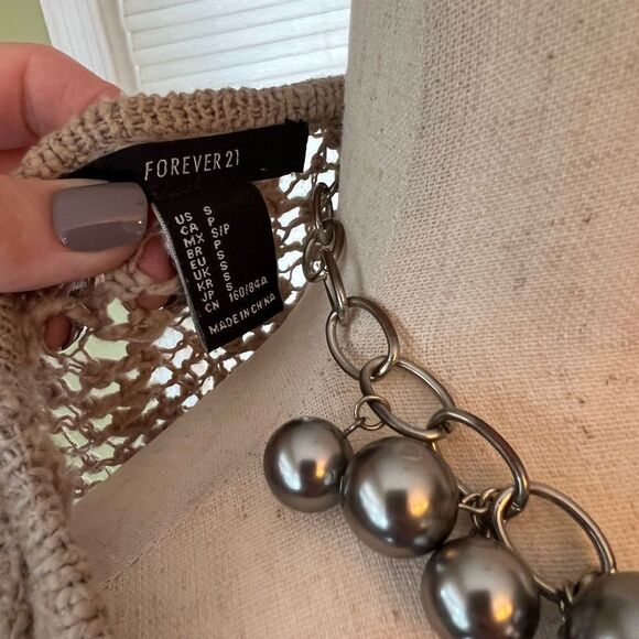 Forever 21 open knit neutral sweater Maxi length cover up Women’s S - Picture 11 of 11